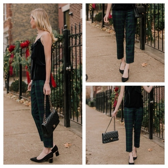 Vineyard Vines black watch plaid velvet pants Crop Straight High rise size 26 - Picture 4 of 10